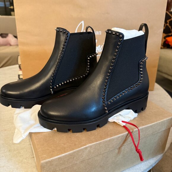 Christian Louboutin 3221092 Out Lina Spike Lug Black Calf Ankle Boot, 38.5, 39.5 - Picture 9 of 16